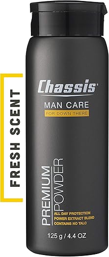 Premium: Pó Corporal para Homens, Desodorante Antifricção, Proteção contra Assaduras para Genitais, Virilha, Partes Íntimas e Glúteos, Ingredientes Naturais, Alternativa ao Talco, 100g - Chassis