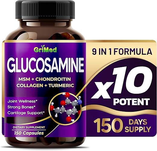 Glucosamina 12.000mg – X12 Power com MSM, Condroitina, Colágeno, Cúrcuma para Saúde das Articulações, Ossos Fortes, Suporte à Cartilagem – Fabricado nos EUA - GriMed