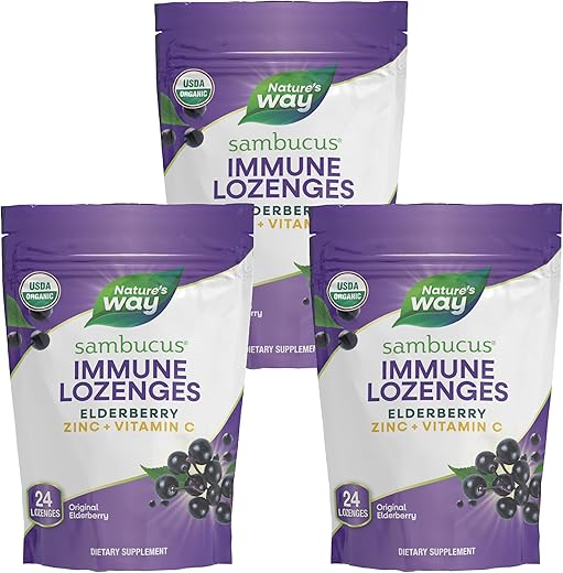 Nature's Way - Nature’s Way Sambucus Orgânico com Zinco – Pastilhas de Sambucus com Elderberry – 60g
