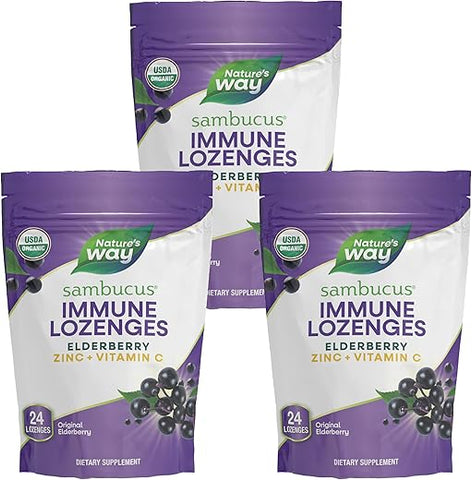 Nature's Way - Nature’s Way Sambucus Orgânico com Zinco – Pastilhas de Sambucus com Elderberry – 60g