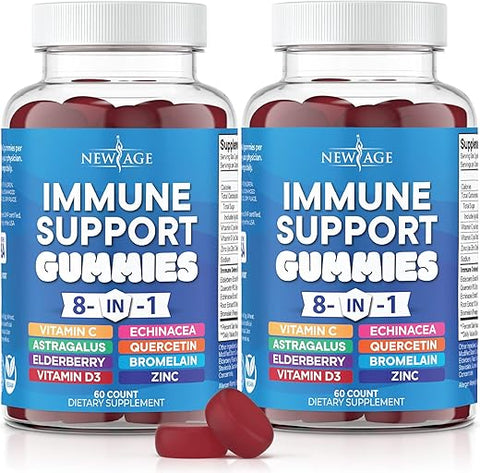 NEW AGE - 8 em 1 Suplemento Reforço Imunológico com Raiz de Astragalus, Vitamina C e Zinco 50mg, Vitamina D 5000 UI, Cúrcuma Curcumina