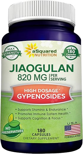 Jiaogulan – 180 Cápsulas com Extrato de Pimenta Preta – Ativador AMPK de Gynostemma Pentaphyllum, Cápsulas Adaptogênicas sem Cafeína, Raiz de Ginseng do Sul – Comprimidos Engajadores e Concisos - aSquared Nutrition