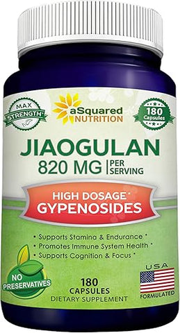 Jiaogulan – 180 Cápsulas com Extrato de Pimenta Preta – Ativador AMPK de Gynostemma Pentaphyllum, Cápsulas Adaptogênicas sem Cafeína, Raiz de Ginseng do Sul – Comprimidos Engajadores e Concisos - aSquared Nutrition