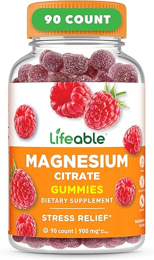 Lifeable - Magnésio Gummies para Adultos | 900mg | Deliciosos Gummies para Suporte à Função Muscular e Relaxamento | Gummies de Citrato de Magnésio Não-OGM | Suporte ao Alívio do Estresse | 90 unid.