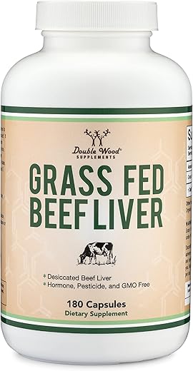 Double Wood Supplements - Cápsulas de Fígado Bovino (1.000mg de Fígado Bovino Desidratado de Pasto por Porção, 180 Cápsulas, Suprimento de 3 Meses) – Digestão, Saúde Imunológica, Energia