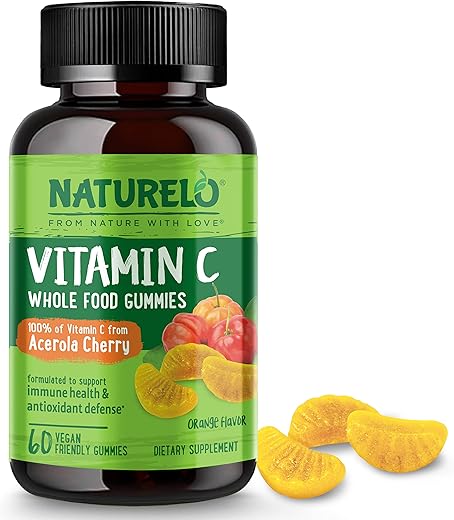 Gummies de Vitamina C de Alimentos Integrais, Vitamina C da Acerola, Suplemento à Base de Plantas, 60 Gummies Veganos - NATURELO
