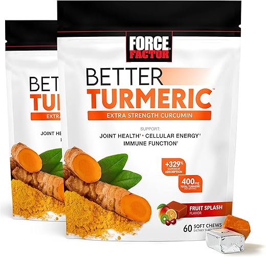 Melhor Suplemento de Suporte Articular de Cúrcuma para uma Saúde Articular Extra Forte, com HydroCurc Cúrcuma Curcumina com Pimenta Preta para uma Absorção Superior, Fruta - Force Factor