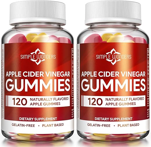 SIMPLE WONDERS - Gomas de Vinagre de Maçã com A Mãe – Gomas de ACV para Desintoxicação e Limpeza – Marca Apple Cider Vinegar