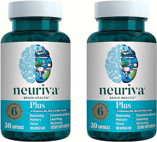 Plus – Suplemento para o Desempenho Cerebral (30 Unidades), Suporte Cerebral com Ingredientes Naturais Comprovados Clinicamente 1 un (Pacote com 2) - NEURIVA