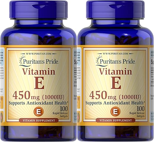 Puritan's Pride - Vitamina E Puritan’s Pride Suporta a Função Imunológica, 450 mg, 100 comprimidos (Pacote com 2) – Embalagem Pode Variar