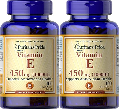 Puritan's Pride - Vitamina E Puritan’s Pride Suporta a Função Imunológica, 450 mg, 100 comprimidos (Pacote com 2) – Embalagem Pode Variar