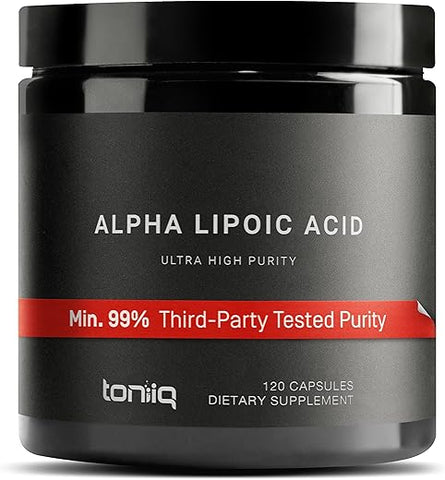 1000mg Cápsulas de Ácido Alfa Lipoico de Ultra Alta Potência – 99% USP Puro – 120 Cápsulas de Suplemento ALA - Toniiq