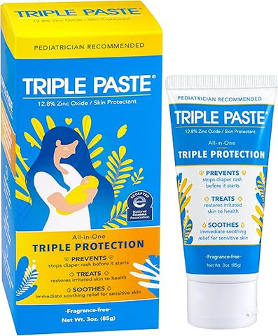 Creme para Assaduras de Fraldas para Bebê – Tubo de 3 oz (85g) – Pomada de Óxido de Zinco Trata, Alivia e Previne Assaduras de Fraldas – Fórmula Hipoalergênica Recomendada por Pediatras - Triple Paste