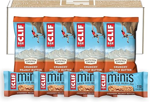 Clif Bar - CLIF BAR – Barras Energéticas Crocantes de Manteiga de Amendoim – Tamanho Grande e Mini – Feitas com Aveia Orgânica – Não-OGM – Baseadas em Plantas – 68g e 28g (20 Unidades)