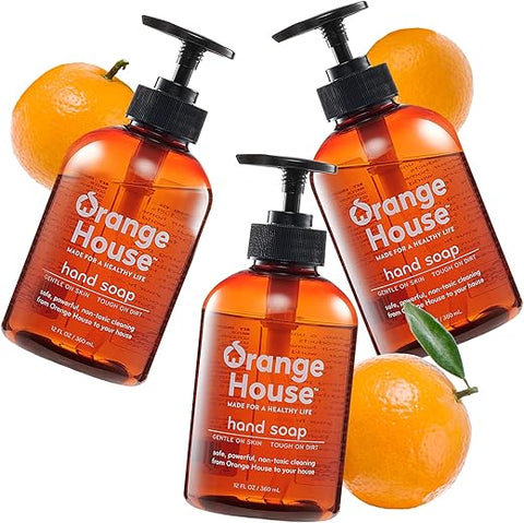 Sabonete Líquido ORANGE HOUSE com Óleo de Laranja Natural Grau Alimentício, Fragrância Fresca, 355 ml (3 Unidades)