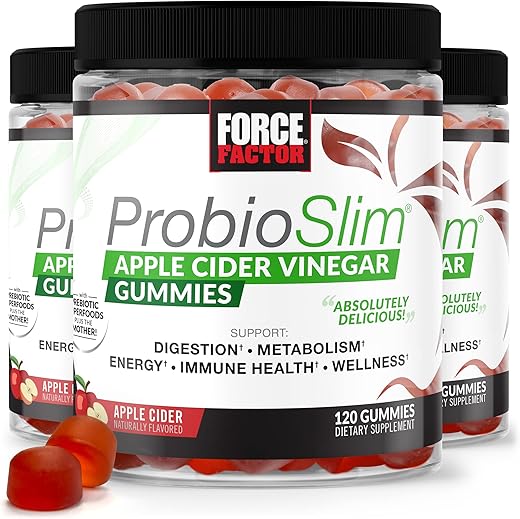 Force Factor - FORCE FACTOR ProbioSlim Gomas de Vinagre de Maçã, 3-Pack, com Vinagre de Maçã Orgânico e Probióticos LactoSpore e Prebióticos para Apoiar a Digestão, Metabolismo e