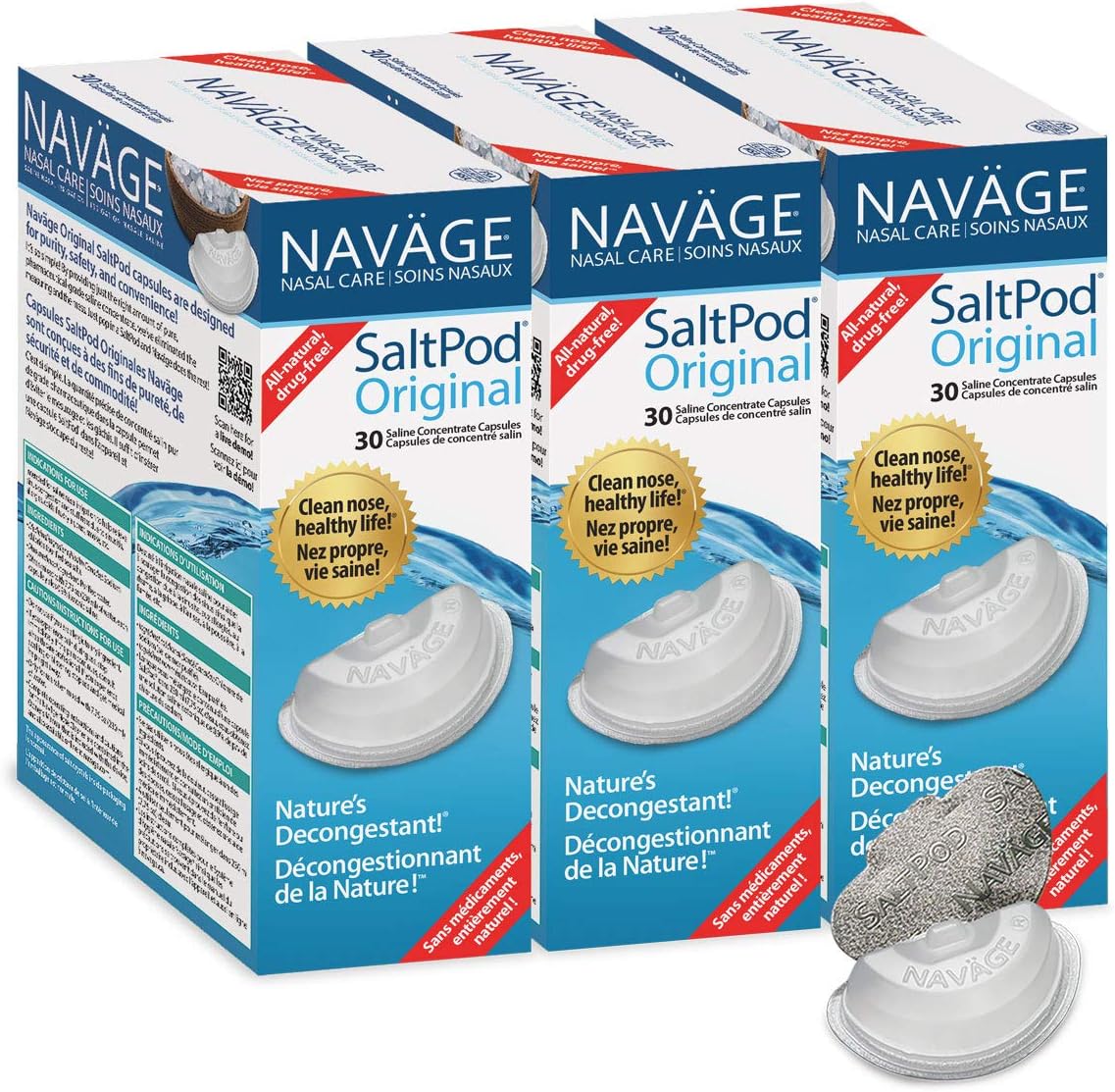 SaltPod Bundle 3 – 30 Pacotes (90 SaltPods) – Recargas Exclusivas para o Sistema de Irrigação Nasal Navage – Enxágue Sinusal e Pods de Soro Fisiológico - Navage