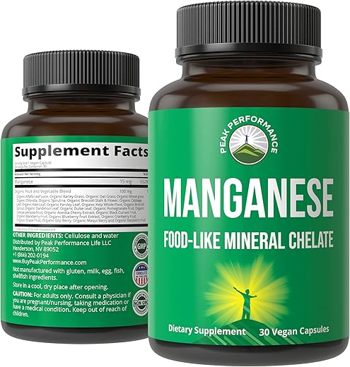 Peak Performance - Suplemento de Manganês Quelado para Absorção Superior com Mistura de 25 Frutas Inteiras – Marca: [Nome da Marca]