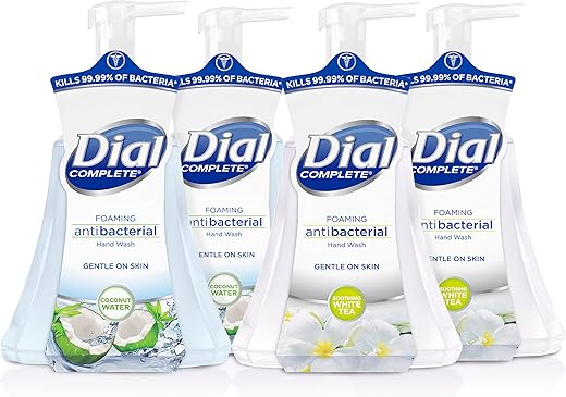 Complete Sabonete Líquido Antibacteriano Espuma, Água de Coco/Chá Branco Calmante, 443 ml (Pacote com 4) - Dial