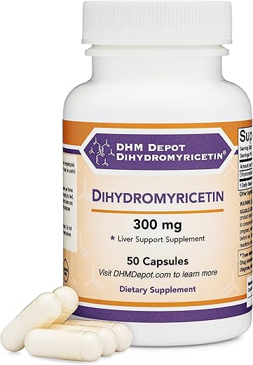 Double Wood Supplements - Dihydromyricetin (DHM) 50 Cápsulas, 300mg, Suporte ao Fígado (Testado por Terceiros)(DHM Depot) Não GMO, Sem Glúten (Desintoxicação e Limpeza do Fígado)