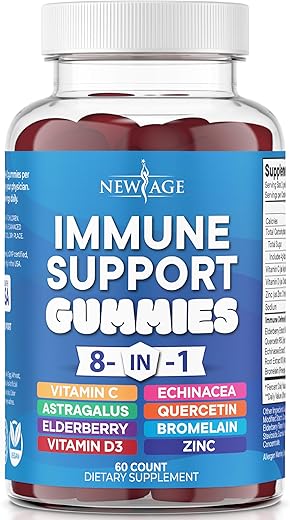 NEW AGE - 8 em 1 Suplemento Reforço Imunológico com Sabugueiro, Vitamina C e Zinco 50mg, Vitamina D 5000 UI, Cúrcuma Curcumina