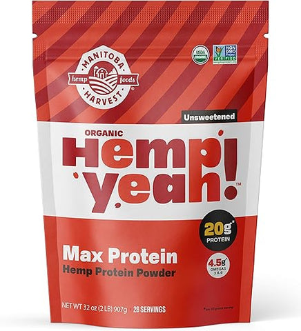 Hemp Yeah! Pó de Proteína Orgânica Max, Sem Adição de Açúcar, 32oz; com 20g de Proteína e 4.5g de Ômegas 3 - Manitoba Harvest