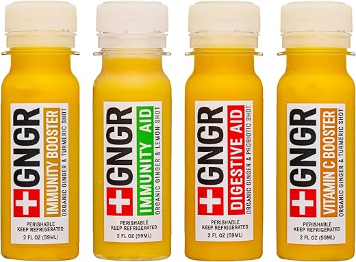 GNGR - Pack com 24 Shots Variados de Gengibre Orgânico para Impulsionar a Imunidade – Shots de Gengibre Prensado a Frio para Suporte Digestivo e Imunológico Natural – Nada Artificial – Orgânico USDA (2g)
