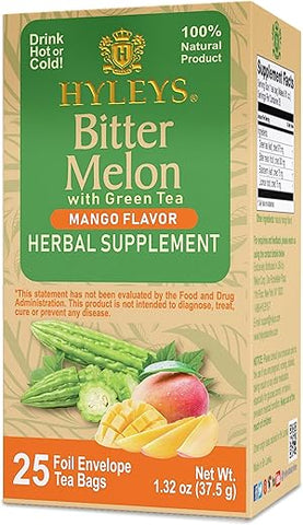 HYLEYS - Hyleys Bitter Melon com Chá Verde – Sabor Manga – 25 Saquinhos de Chá – Favorece a Saúde do Fígado – Suplemento Herbal – (6 Pacotes – 150 Saquinhos de Chá no Total)