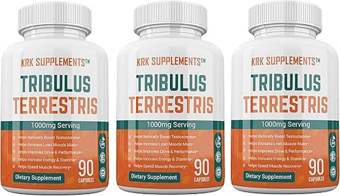 KRK SUPPLEMENTS - 3 Frascos Tribulus Terrestris 1000mg Por Porção 270 Cápsulas Total