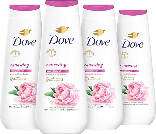 Body Wash Renovador Peônia e Óleo de Rosa 4 Unidades para uma Pele Renovada e Saudável – Sabonete Líquido Suave com MicroHidratação Renovadora 24h 590ml - Dove