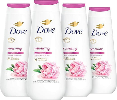 Body Wash Renovador Peônia e Óleo de Rosa 4 Unidades para uma Pele Renovada e Saudável – Sabonete Líquido Suave com MicroHidratação Renovadora 24h 590ml - Dove