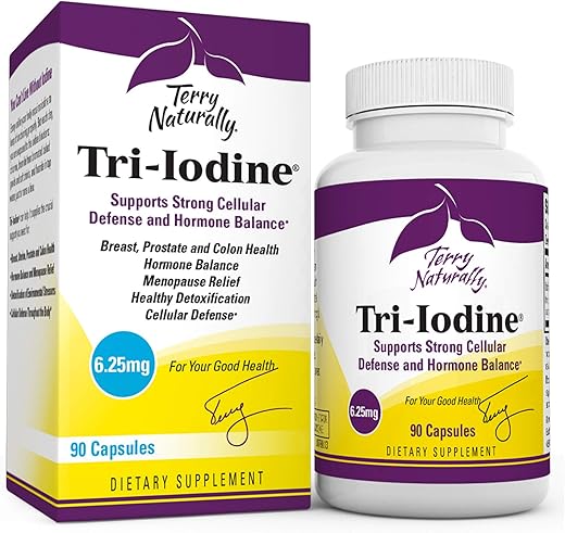 Tri-Iodine 6.25 mg – 6250 mcg Iodo, 90 Cápsulas Veganas – Equilíbrio Hormonal, Estimula o Crescimento dos Seios - Terry Naturally