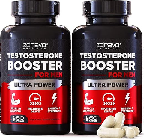 ZDRAVO NUTRITION - Suplemento de Testosterona para Homens – Aumento Muscular, Libido e Energia – Pílulas Potencializadoras Masculinas – Treino