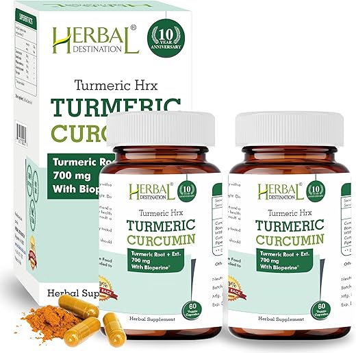 Herbal Destination - Turmeric HRX – 60 Cápsulas (Pacote com 2) – Curcumina, Boswellia, Curcuma – 100% Natural e Potente