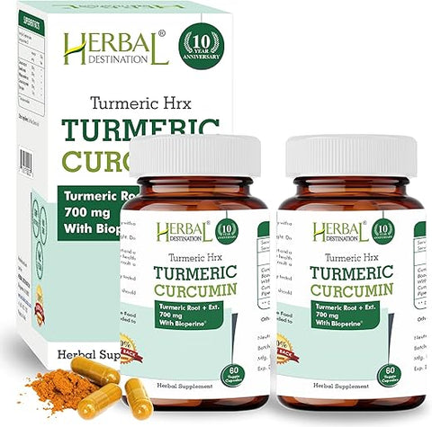 Herbal Destination - Turmeric HRX – 60 Cápsulas (Pacote com 2) – Curcumina, Boswellia, Curcuma – 100% Natural e Potente