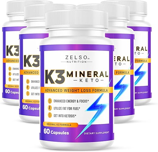ZELSO - K3 Mineral Weight Loss Pills – 5 Pack para Mulheres e Homens – Sal Mineral K3, Cápsulas de Vitamina K3 para Suplemento de Perda de Peso Keto – Fornecimento de 5 Meses