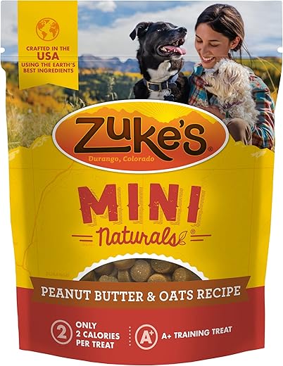 Zuke's - Zuke’s Mini Naturals – Petiscos Macios para Treinamento de Cães, Saborosos e Naturais com Manteiga de Amendoim e Aveia – Embalagem de 16 oz (454 g)