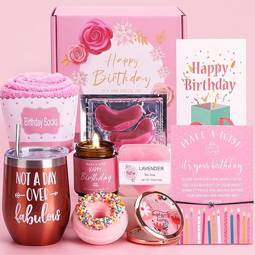 TuDou - Presentes de Aniversário para Mulheres, Conjunto de Banho Feliz Aniversário Relaxante Spa Ideias de Cestas de Presente para Ela, Presentes de Autocuidado para Mulheres, Irmã, Amigas, Colega de Trabalho, Presentes Únicos para Mulheres que Possuem