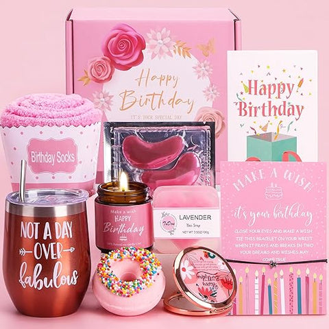 TuDou - Presentes de Aniversário para Mulheres, Conjunto de Banho Feliz Aniversário Relaxante Spa Ideias de Cestas de Presente para Ela, Presentes de Autocuidado para Mulheres, Irmã, Amigas, Colega de Trabalho, Presentes Únicos para Mulheres que Possuem
