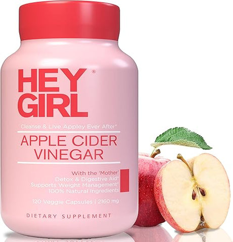 HEY GIRL NUTRITION - Apple Cider Vinegar Capsules com a Mãe – 2160mg Pílulas de Vinagre de Maçã com Pimenta Caiena – 120 Cápsulas Veganas de AVC com a Mãe para Desintoxicação, Keto, Digestão