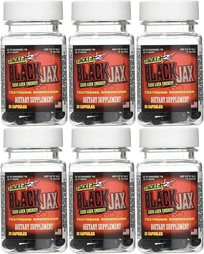 STACKER 2 - Suplemento Alimentar Energético Extreme Energizer Black Jax Good Luck 20 cápsulas/frasco (Lote de 6 X) = 120 cápsulas