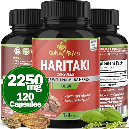 Cona Nature - Cápsulas de Haritaki Orgânica India 2250MG, Rejuvenescimento, Melhora da Digestão, Regularidade | Ervas e Suplementos Veganos Sem OGM e Sem Glúten, 120 Caps