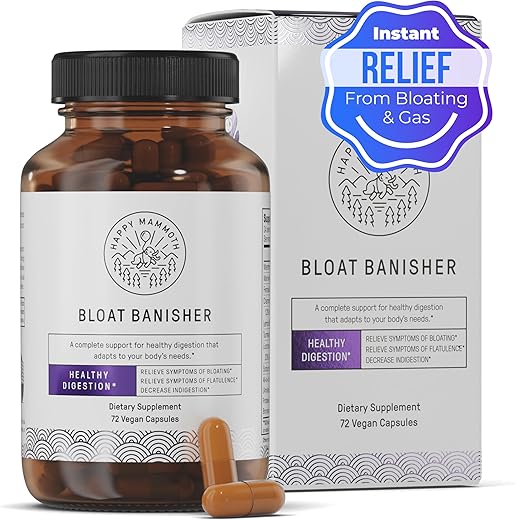 Bloat Banisher – Alívio Natural para Inchaço, Gases e Indigestão | 100% Natural | 60 cápsulas - Happy Mammoth