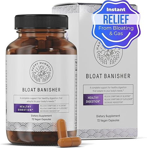 Bloat Banisher – Alívio Natural para Inchaço, Gases e Indigestão | 100% Natural | 60 cápsulas - Happy Mammoth