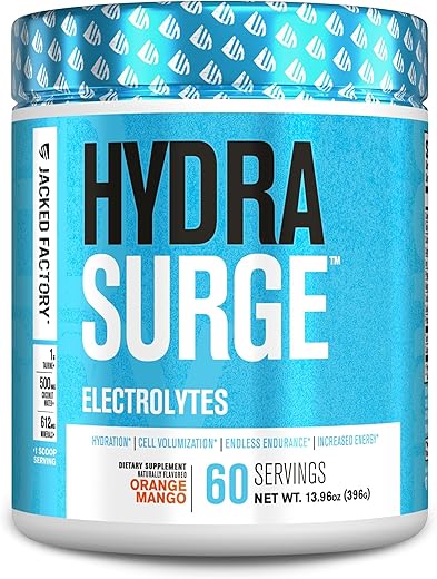 Jacked Factory - HYDRASURGE Pó de Eletrólitos – Suplemento de Hidratação com Minerais Essenciais, Sal do Himalaia, Água de Coco | Marca HYDRASURGE