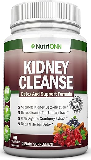 NutriONN - Limpeza Renal – Desintoxicação e Suporte para o Trato Urinário, Bexiga e Rins – Fórmula de Suplemento Herbal Natural com Cranberry Orgânico, Astragalus, Cúrcuma, Solidago, Gravel