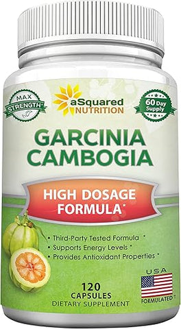 aSquared Nutrition - Extrato de Garcinia Cambogia Pura 100%% – 120 Cápsulas, Alta Potência de HCA, Pílulas Naturais para Perda de Peso XT, Melhor Queimador de Gordura Extremo Slim