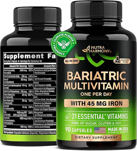 NUTRAHARMONY - Multivitamínico Bariátrico – 45 mg de Ferro – Fabricado nos EUA – para Mulheres – Marca em Destaque