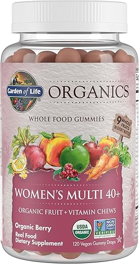 Organics Women 40 Gummy Vitamins – Berry – Certificado Orgânico, Não-OGM, Vegano, Kosher – Multi Completo – Metil B12, C - Garden of Life