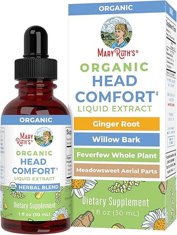 MaryRuth Organics - MaryRuth’s Extrato Líquido de Ervas para Alívio da Cabeça Orgânico USDA | Raiz de Gengibre | Casca de Salgueiro | Planta Inteira de Tanaceto | Rainha-dos-prados | Ervas Tradicionais | Não-OGM | Vegano | 30ml